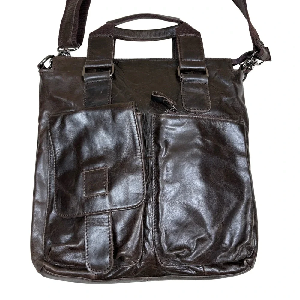 Leather Messenger Bag Crossbody Shoulder Dark Brown Laptop Briefcase Work Travel